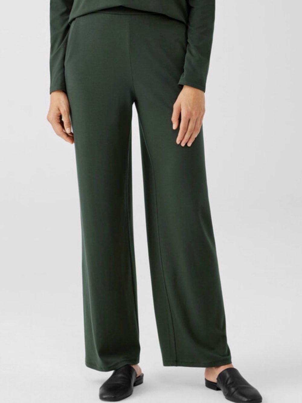 Eileen Fischer Wide-Leg Lyocell Pants in Dark Green